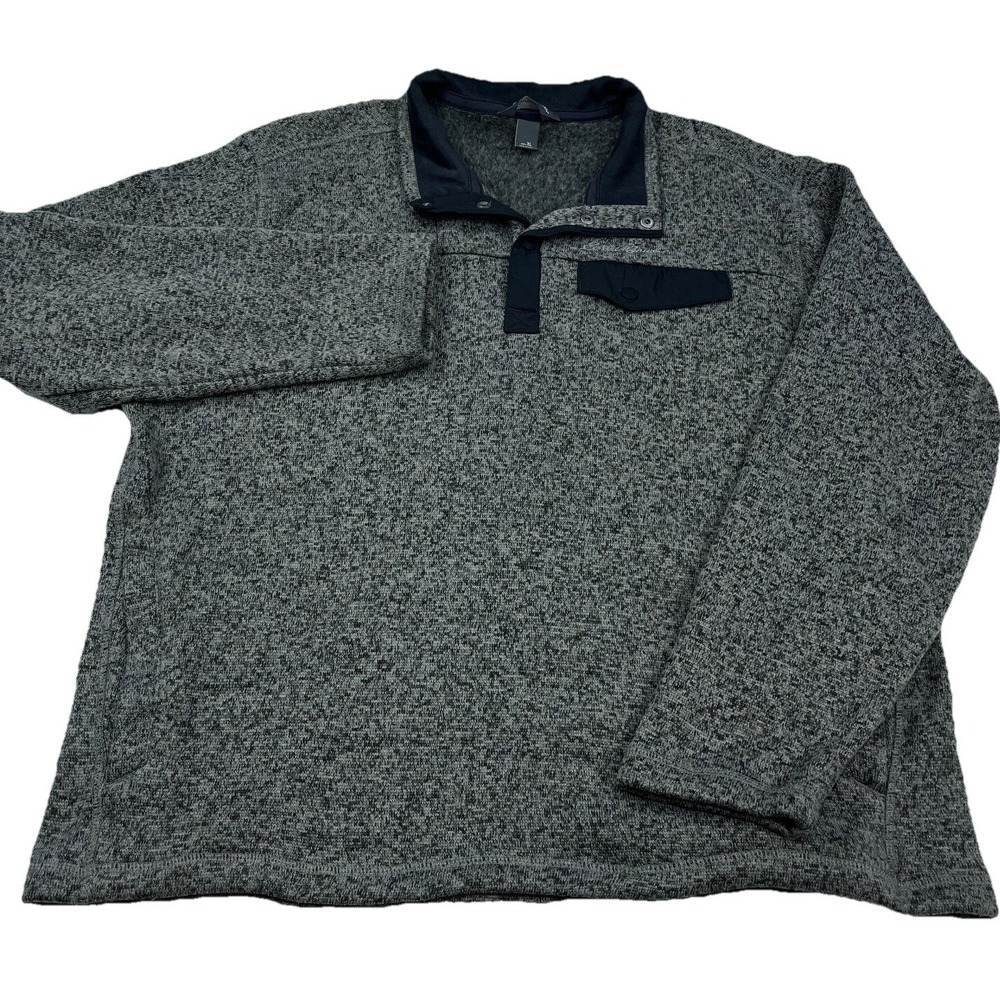 Eddie Bauer Sweater Men XL Gray‎ Pull Over Jacket Snap T Heather Pocket Outdoors